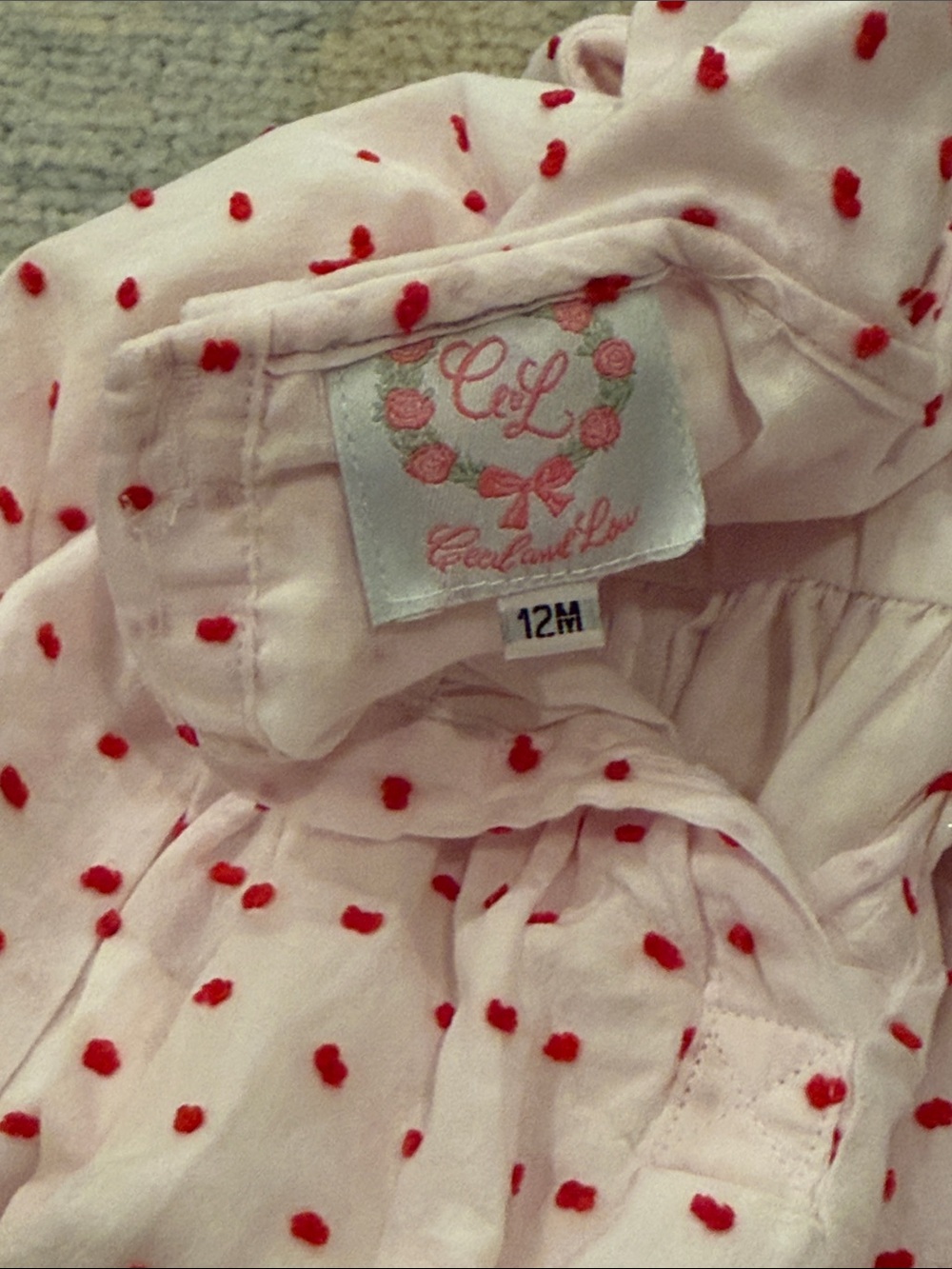 Cecil & Lou Swiss Dot Ruffle Collar Top and Red Leggings Set - Picture 4 of 4
